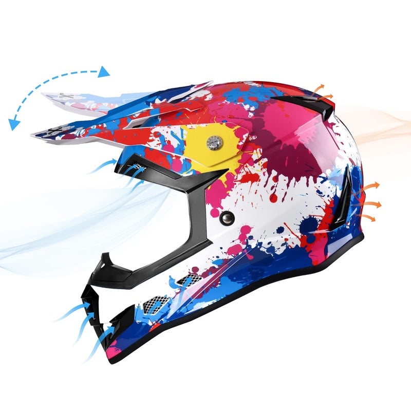 GLX GX623 Youth ATV/Dirt Bike Helmet Combo - Graffiti, Small - DOT - Image 3
